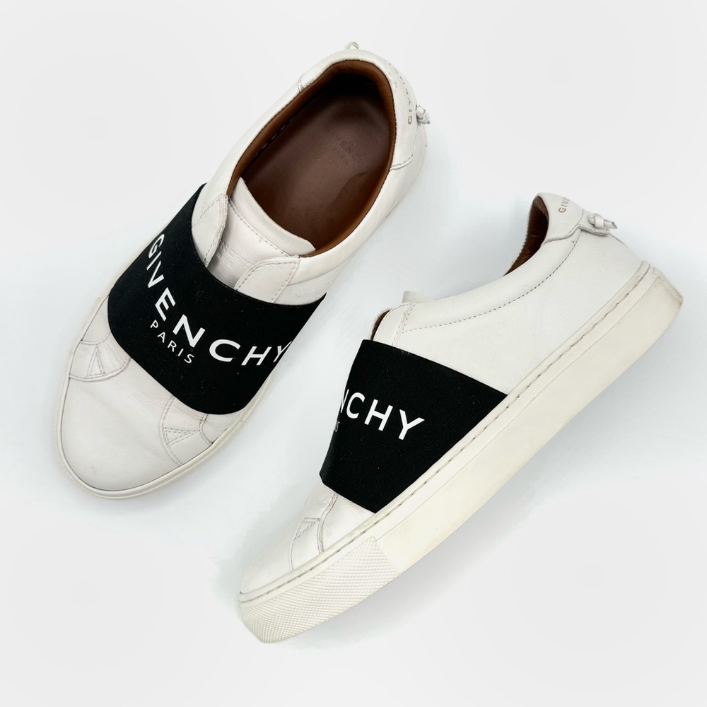 Givenchy White & Black Logo Urban Street City Sport Low Top Slip On Sneakers